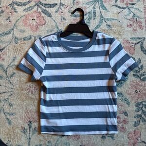 No Boundaries Blue and White Striped Short Sleeve Tee
